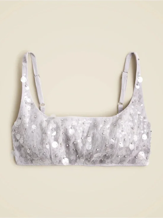 J. Crew Collection Sequin-Embellished Bra Top, Silver Size 2