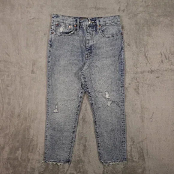 Point Sur Slouchy Boyfriend Jeans Size 27 Button Fly Distressed Light Wash Denim