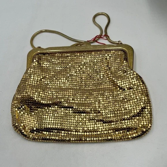 Park Lane‎ Vintage Gold chainmail Metal Mesh Kiss Lock Purse Evening Clucth New