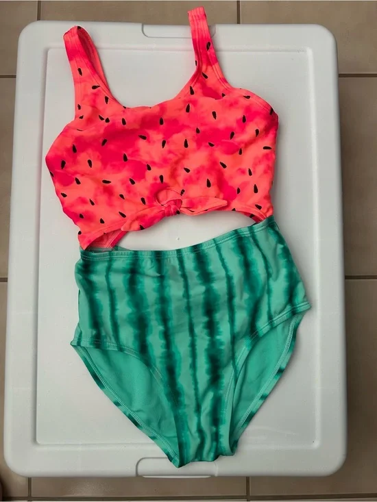 EUC Cat & Jack Watermelon Print Cutout One-Piece Swimsuit