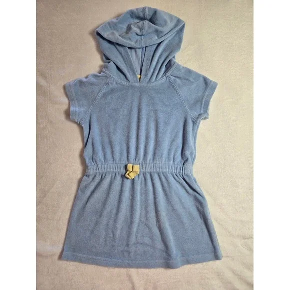 Hanna Andersson Girls Blue‎ Terry Cloth Hooded Dress Swim Coverup Size 100 4t