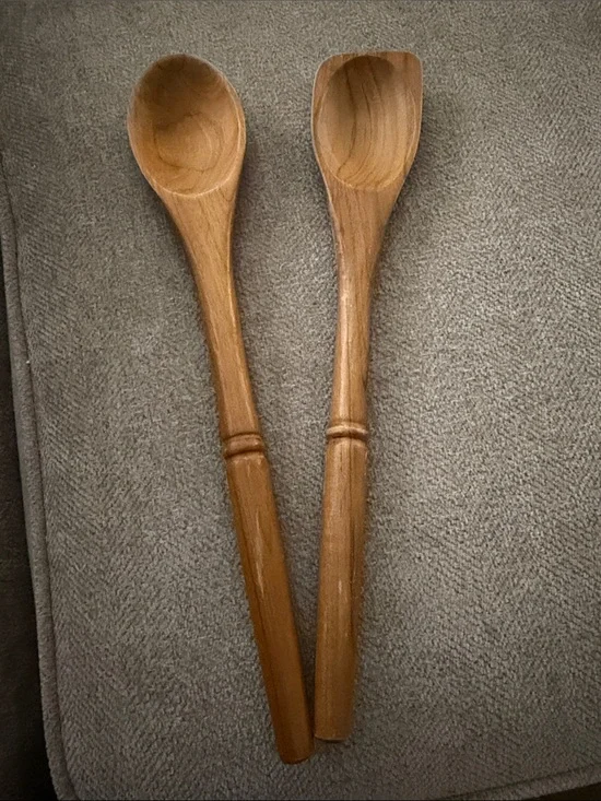 Natural Brown Wooden Serving Spoon Set - Classic Kitchen Utensils