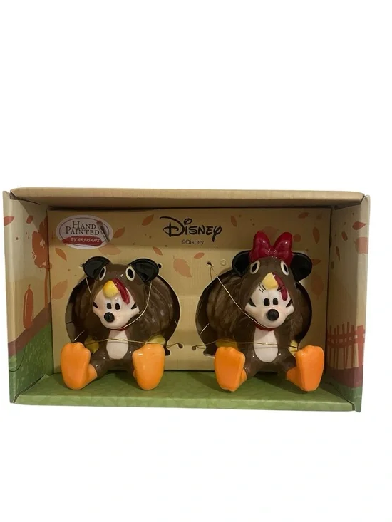 Disney Mickey & Minnie Thanksgiving Turkey Ceramic Salt & Pepper Shakers NIB
