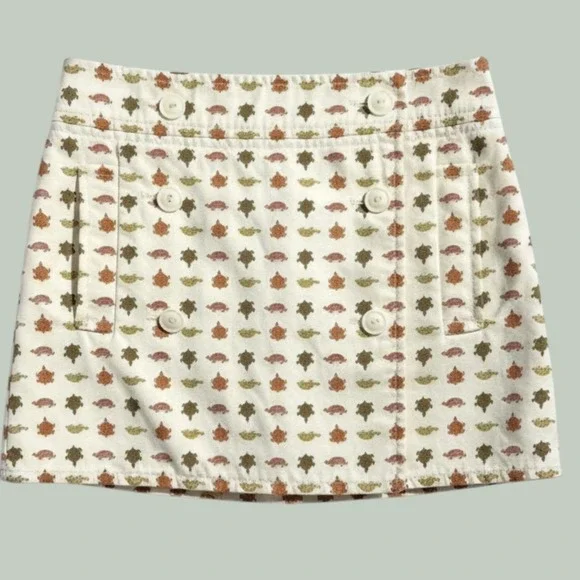 Women's J.Crew Double-Breasted Turtle Print Mini Skirt Cotton size 4