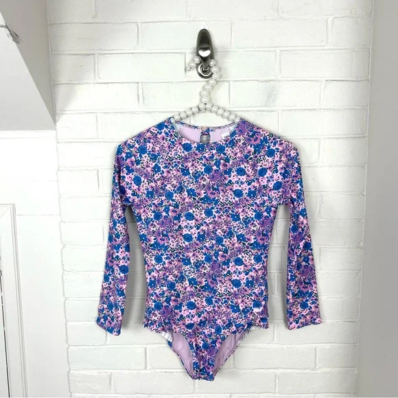 Vineyard Vines Girls Floral Long Sleeve One Piece Swimsuit Size M 12-14
