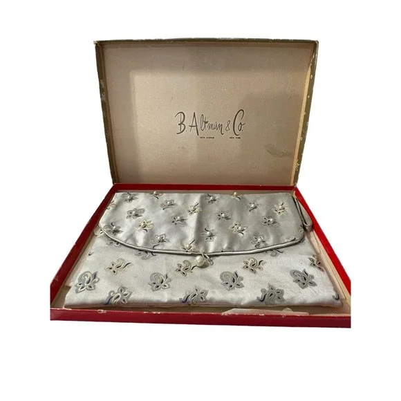 NOS Beaded‎ Clutch Purse Hand Bag In Original Gift Box Faux Pearl Floral READ