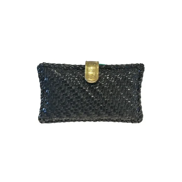Ronora Hong Kong‎ Vintage Black Woven Clutch Evening Bag Gold Clasp