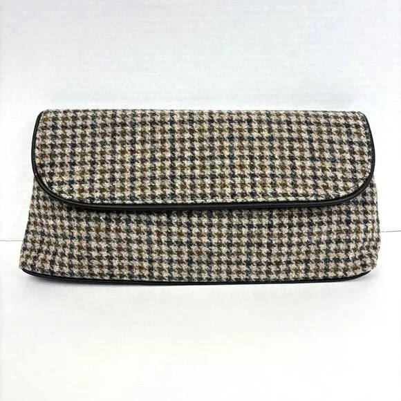 Mucros‎ Weavers Wool Plaid Clutch Bag Womens Brown Tweed Academia Classic