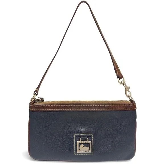 Vintage Small Dooney & Bourke Blue Pebble Leather Slim Wristlet Duck Emblem READ