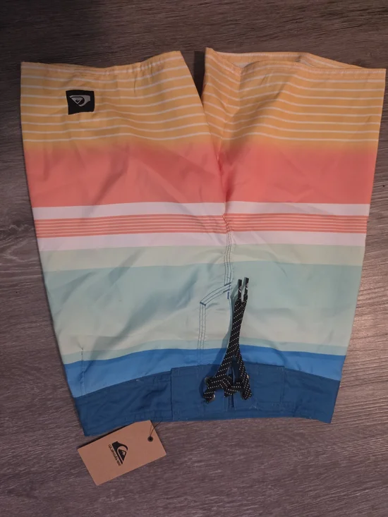 Quiksilver Striped Swim Trunks in Orange, Yellow & Aqua