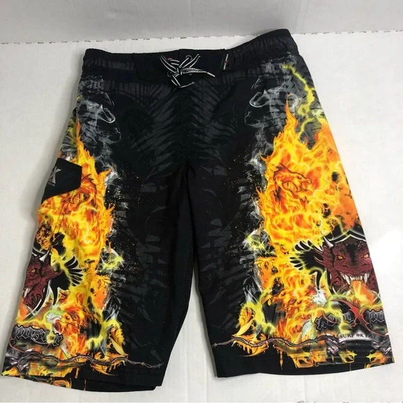 ZeroXposur Swim Trunks 12 Dragon Fire Board Built Underwear Adj Waist Dragon