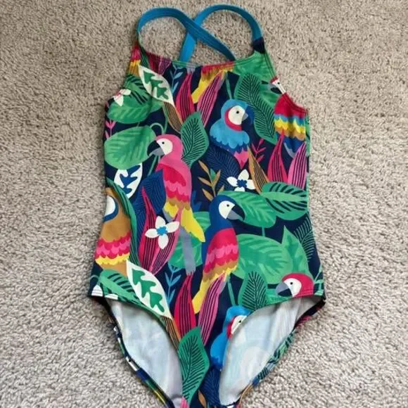 Boden Girls Parrot Print One-Piece Swimsuit size 9/10