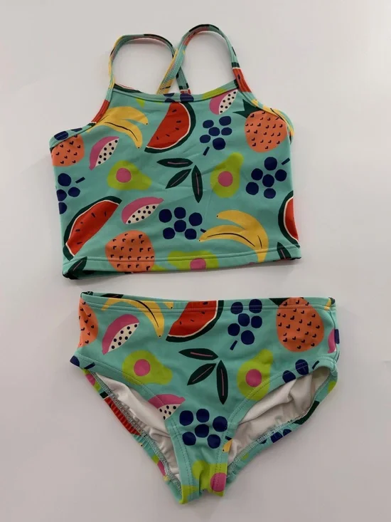 Hanna Andersson Printed Easy 2pc Set Swimsuit Swim Fruit Salad Teal Girls Kids