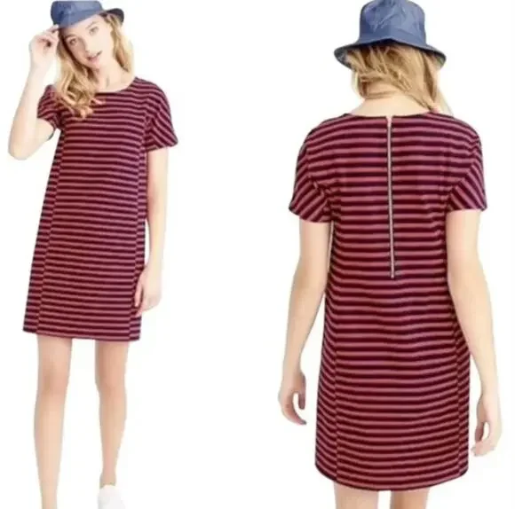 J. Crew Striped T-Shirt Dress Red Navy Short Sleeve C6514 Size S