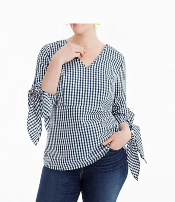 J.Crew Universal Standard Blue White Gingham V-Neck Shirt Women's Small