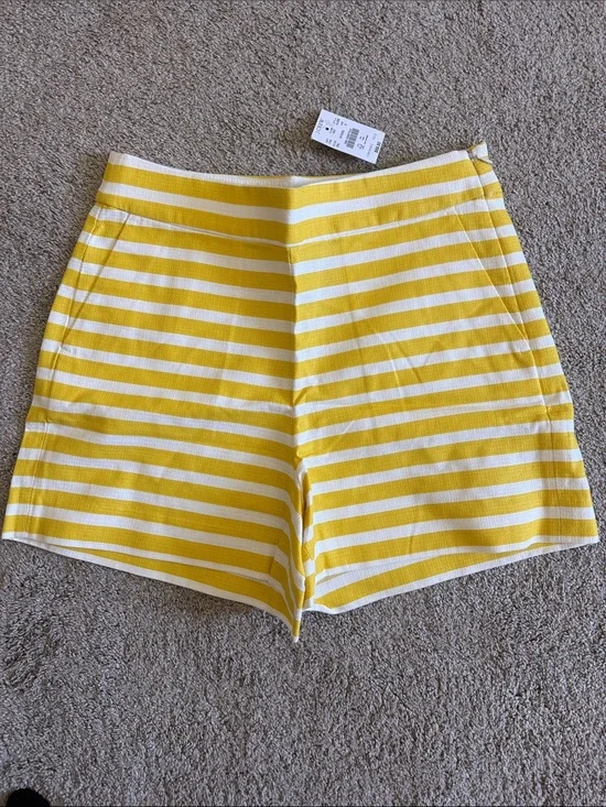 J. Crew Yellow and White Striped High-Waist Shorts