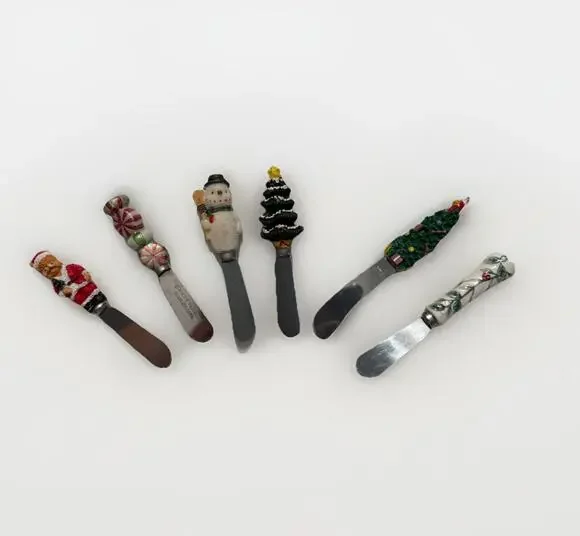 Boston Warehouse Christmas Resin Handle Cheese Spreaders Set of 6 Santa Snowman
