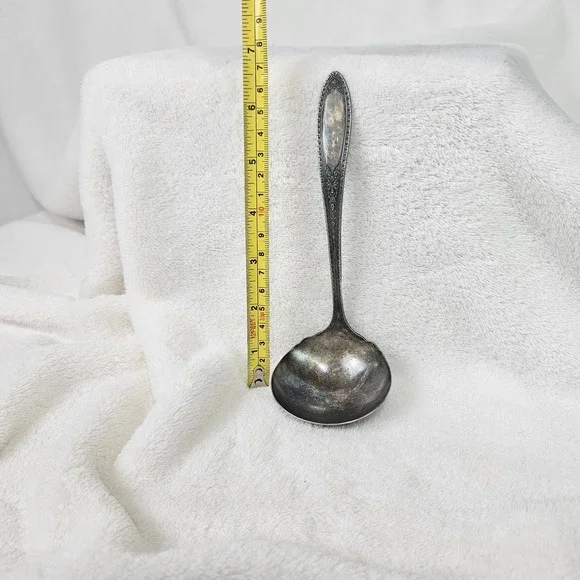Wm A Rogers Oneida Ltd Silver Plate Gravy Ladle Ornate Floral Scalloped Bowl 6in