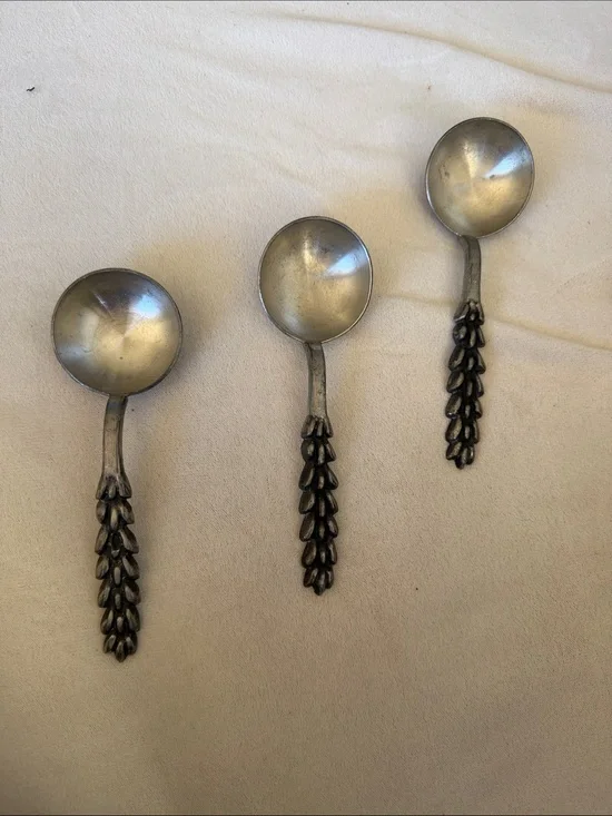 Antique Swedish Pewter Serving Spoons -signed by artist - Set of 3