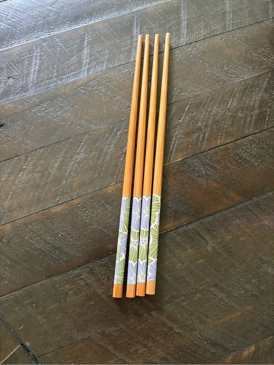 Bamboo Chopsticks with Green & Purple Floral Grip