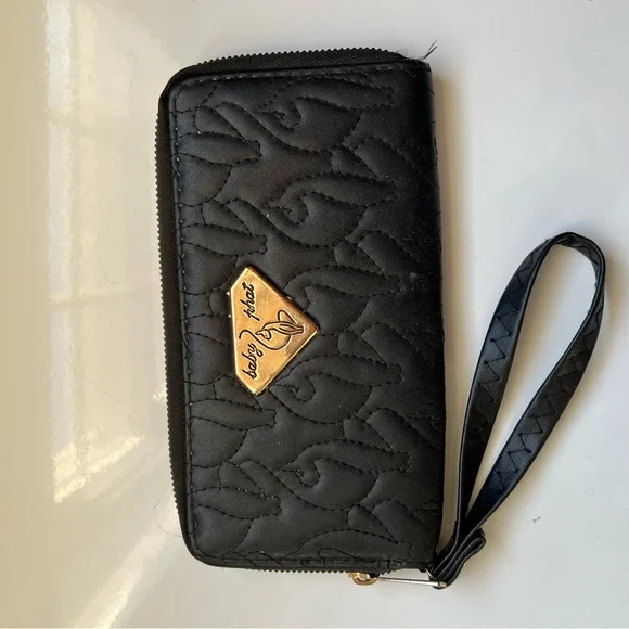 Y2K Baby Phat Black Quilted Wallet/Wristlet with‎ Gold Logo