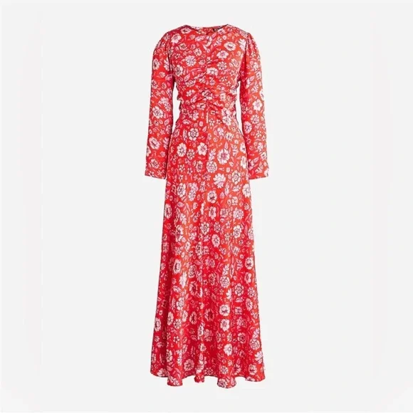 NWT J. Crew featherweight satin midi dress poppy fields sz 6
