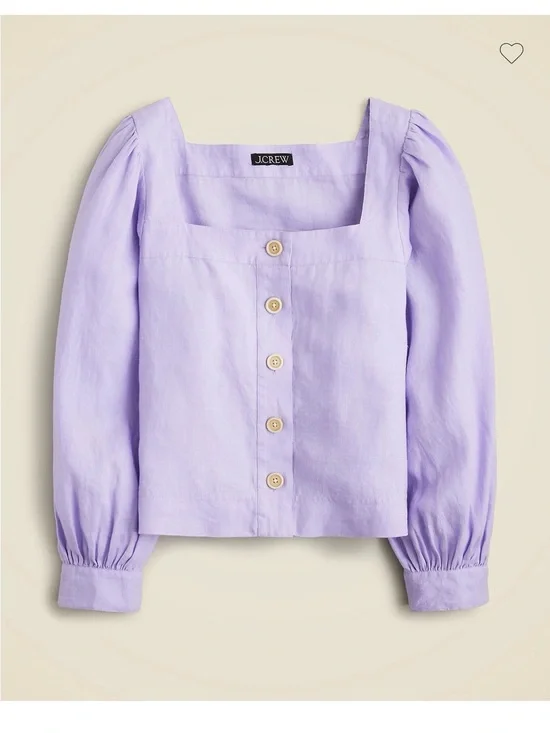 NWT J.Crew Linen Squareneck Button-Up Top Lavender Jade Medium BY697