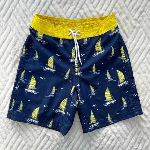 Janie and Jack Boys Size 3 Sailboat Swim Trunks Blue Yellow Summer Beach