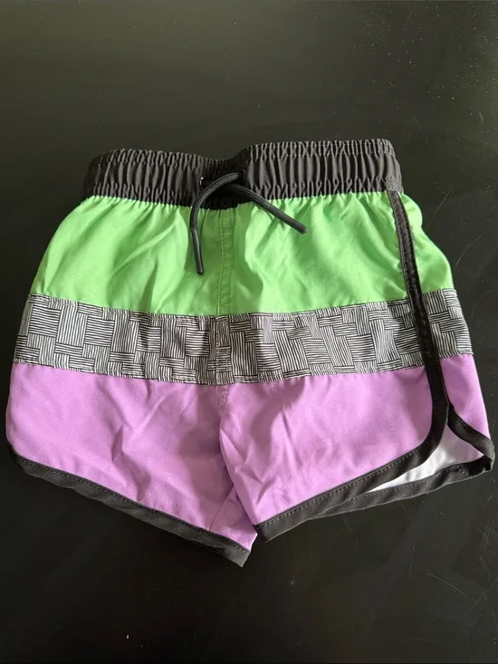 Little Bipsy Green and Purple Colorblock Kids Swim Trunks