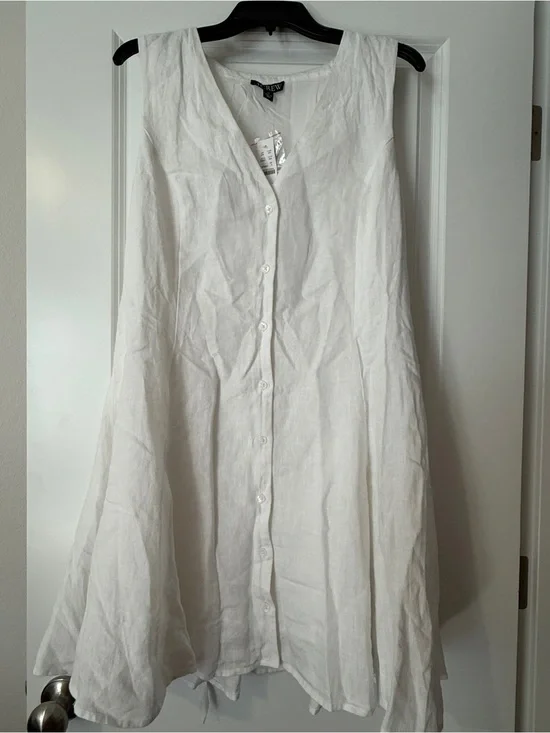 J. Crew White Sleeveless Button-Front Linen Sundress