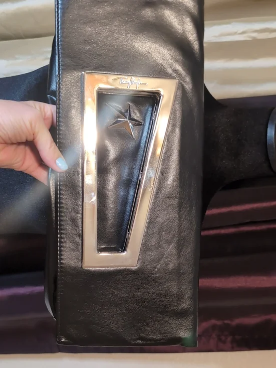 Thierry Mugler Black Leather Fold Over Clutch with Silver Star Accent
