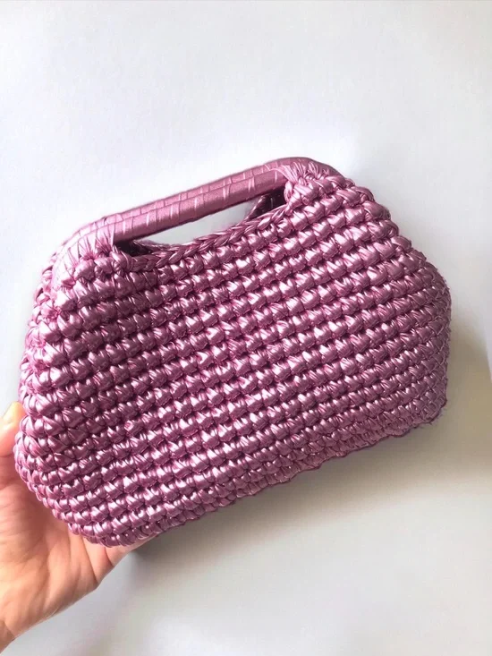 Handwoven Satin-Look Pink Woven Handle Bag
