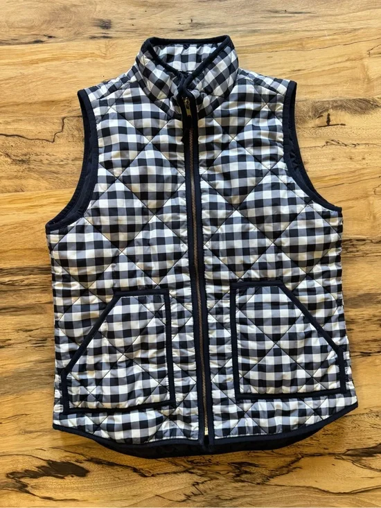 J. Crew Quilted Gingham Vest - Navy Blue & White