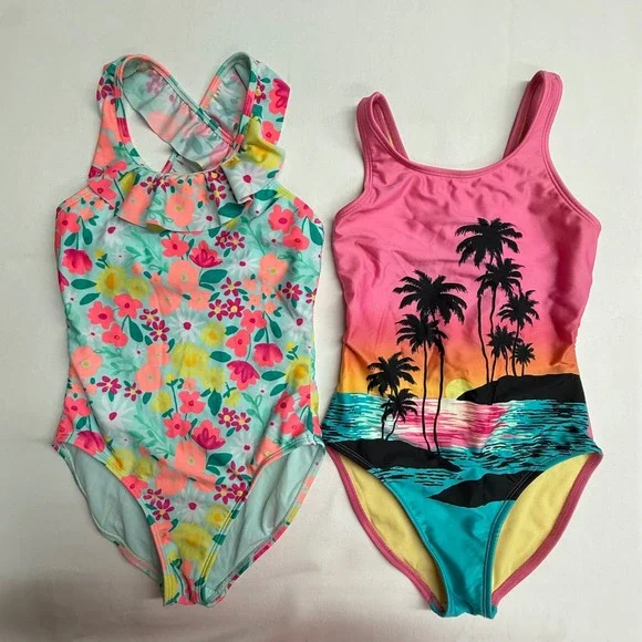 Girls Swimsuit Bundle Lot 2‎ Size Large 10/12 Cat & Jack Art Class One Piece