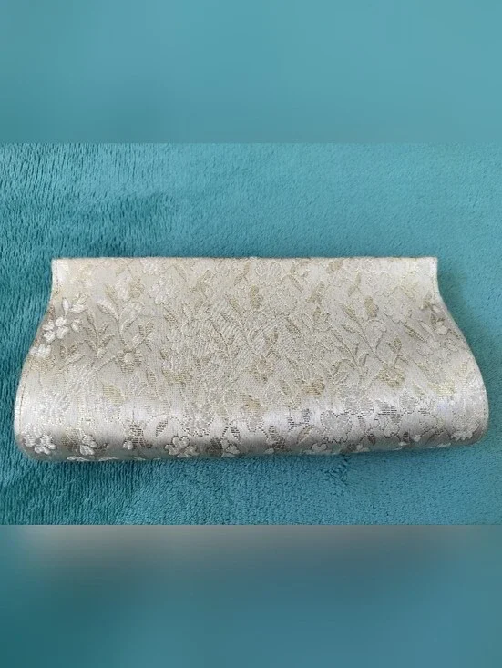 Vintage Mid-Century Gold Floral Brocade Envelope Clutch Snap Closure