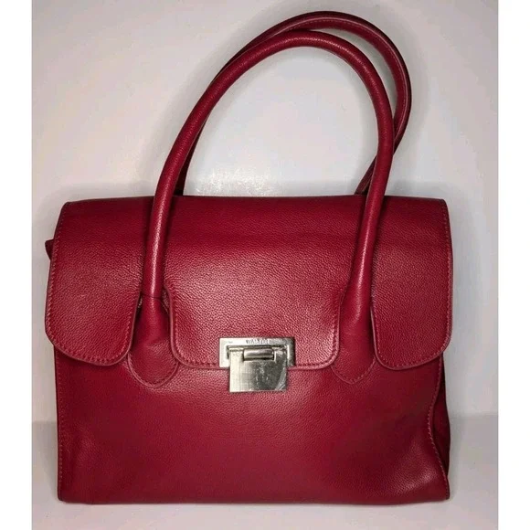 NWT Walter Baker‎ Women's Red Pebble Leather Large Hingelock Flap Bag Purse
