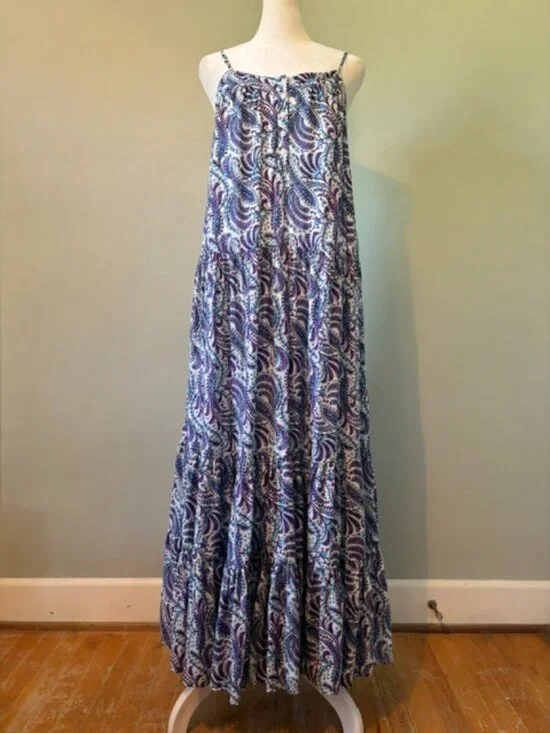 J. Crew Purple/Blue Paisley Print Tiered Cotton Voile Sleeveless Shift Dress Siz