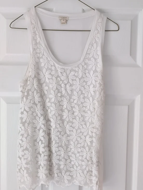 J. Crew White Floral Lace Tank Top