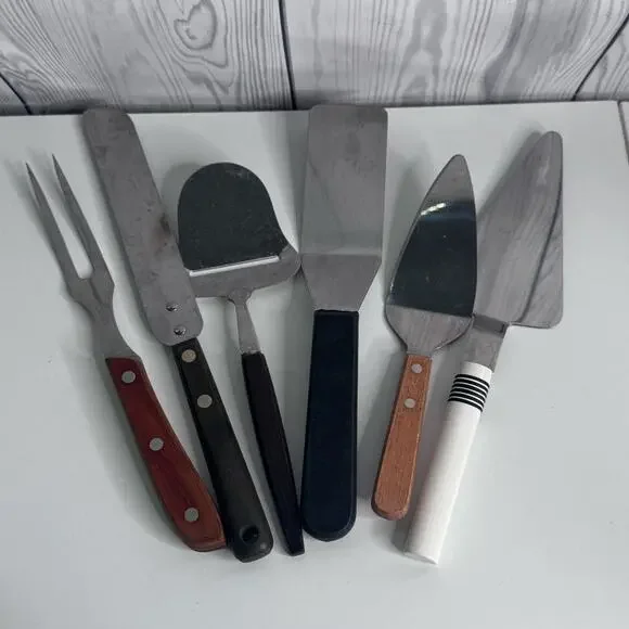 Lot of 6 Vintage Servers Slicer Cake Pie Fork Japan Taiwan Stainless