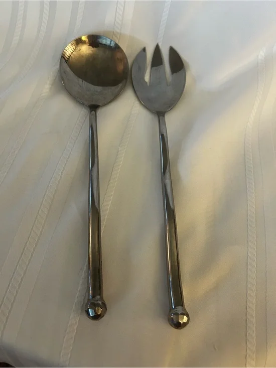 Isabel Lam Scalloped Serving Set Salad Serving Ware Silver Ocean Wave Postmodern
