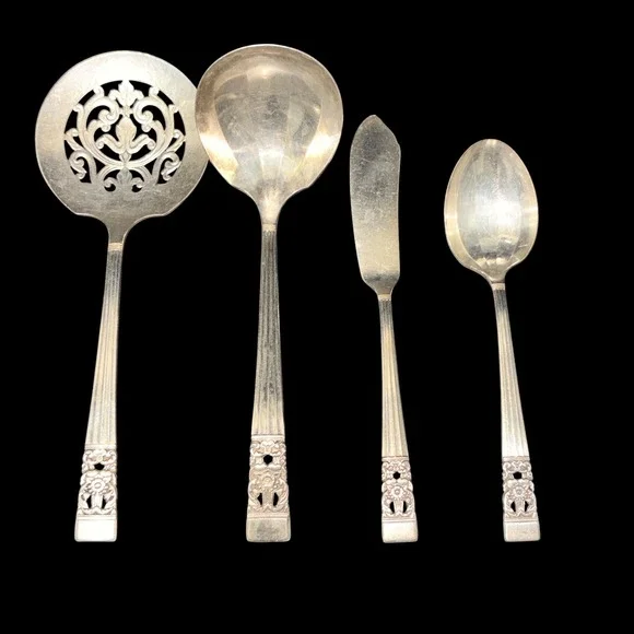 Vtg Oneida~Community 1936 Coronation Serving Set 4 PCs Ladel/Spoon/Slotted Spoon