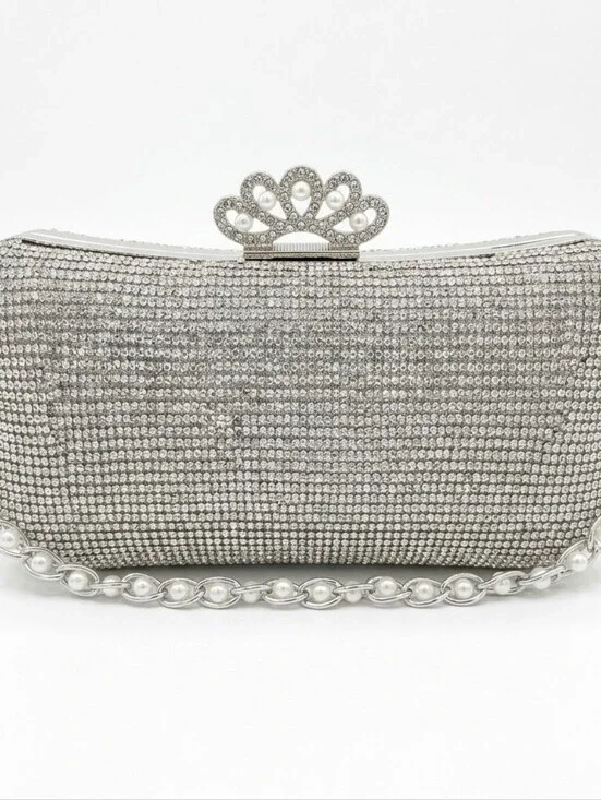 Silver Crystal Evening Clutch Bag