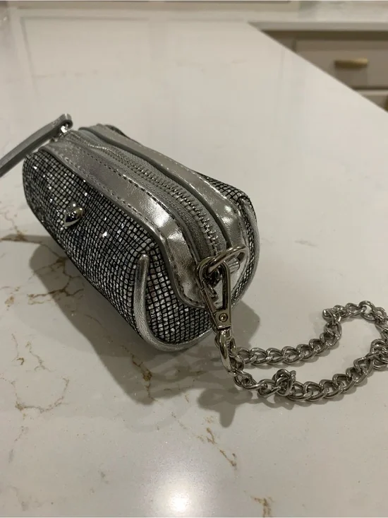 Juicy Couture Silver Barrel Coin Purse with Silver chain