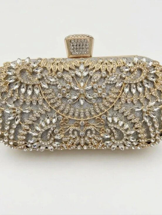 Elegant Gold and Silver Jeweled Evening Clutch