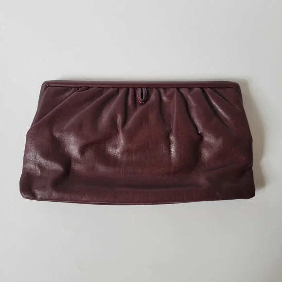 Vintage Leather Clutch Purse Shoulder Bag Burgundy Dark Academia Quiet Luxury