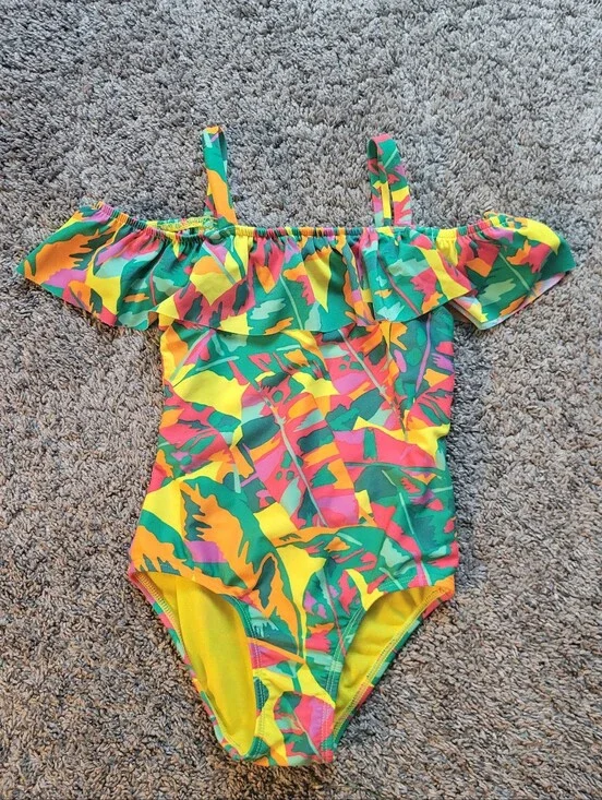 Colorful Tropical Off-Shoulder One-Piece Swimsuit Cat & Jack Size 4T