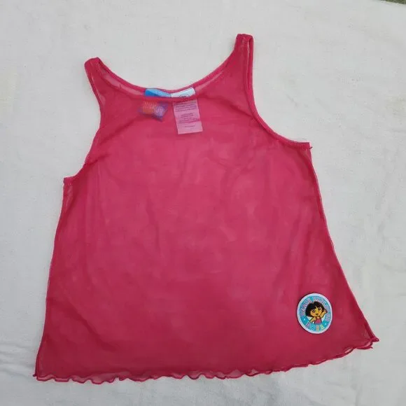 Vintage 2006 Dora the Explorer Mesh Swim Cover Up Tank Top Pink Girl Size 3T Y2K