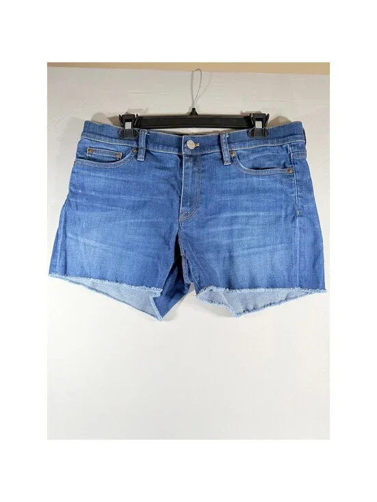 J.Crew Indigo Denim Raw Hem Jean Shorts Medium Wash Size 31 Stretch Cotton