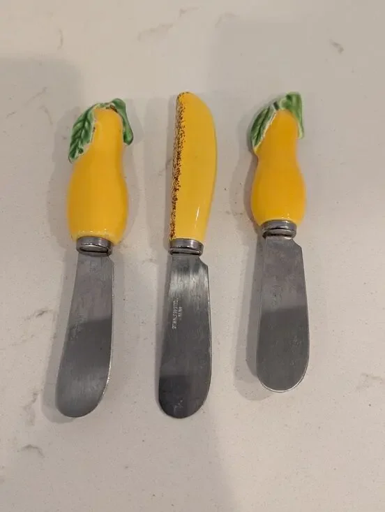 Ceramic Stainless Steel Yellow Eggplant Banana Spreaders Lot Of 3 Party