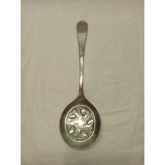 Sheffield England Silver Plated Pierced Sifting Spoon Ornate Floral Berry Spoon